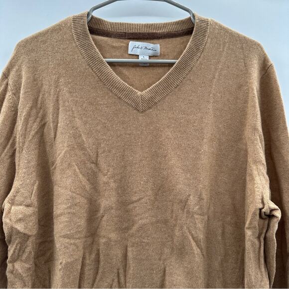 John W. Nordstrom 100% Cashmere Tan Long Sleeve V Neck Pullover Sweater Sz L‎ - Picture 2 of 10